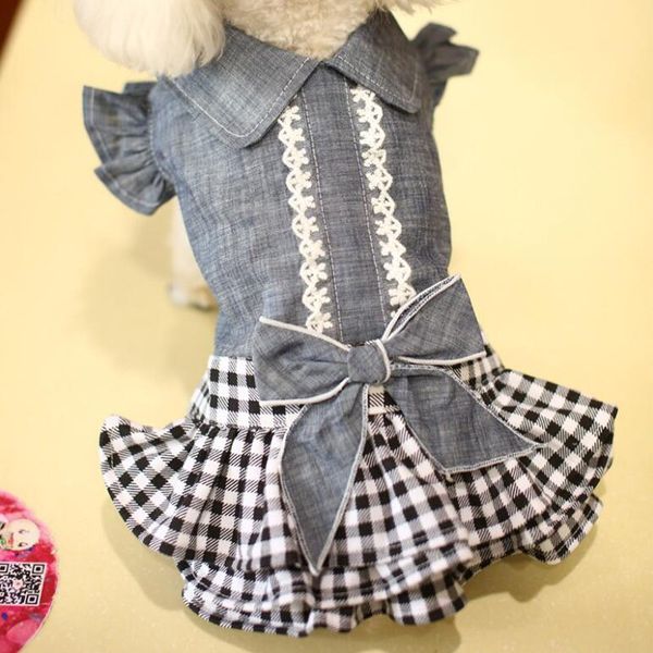 

dog dress spring and summer new denim tutu bow tie denim skirt pet clothes puppy princess skirt for small dogs xs-xl