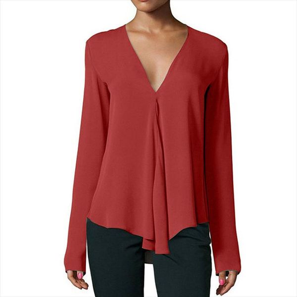 

fashion women blouse shirts spring casual blusas v neck long sleeve solid color chiffon shirts european style blusas, White