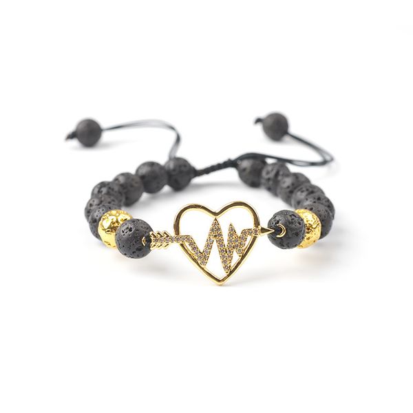 

new style natural volcanic stone micro inlaid with haoshi love life tree energy bracelet hand woven string adjustable lava bracelet, Black