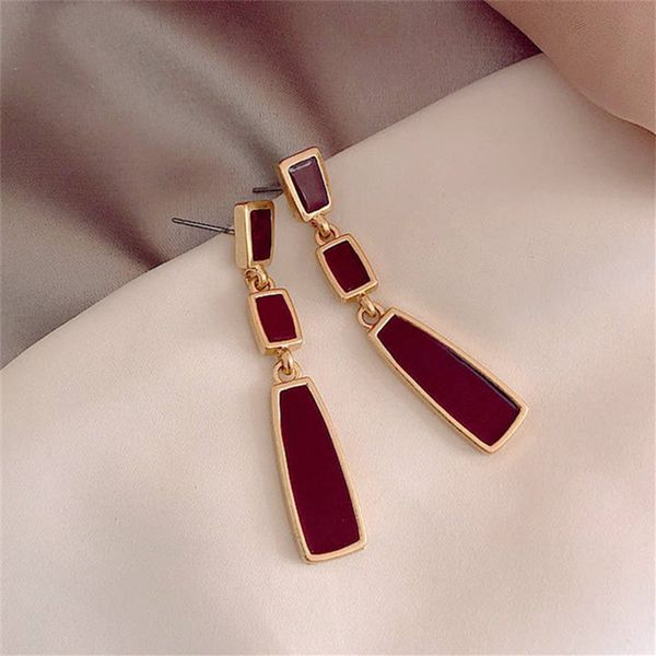 

fashion simple geometry long stud earrings statement minimalist style red tassel earrings for women bohemia new year's jewelry, Golden;silver