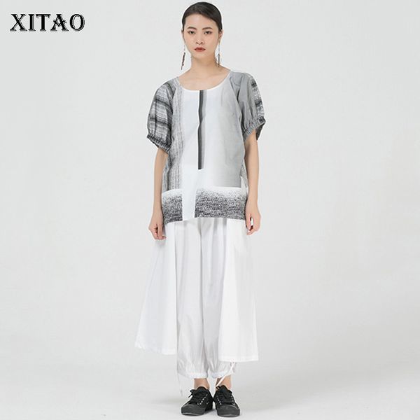 

xitao hit color pleated blouse fashion new women pullover goddess fan elegant 2020 summer casual style loose shirt gcc3771, White