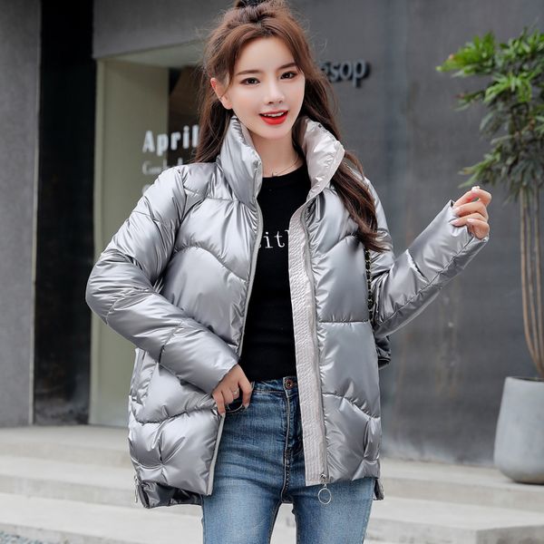 

2020 winter new women jacket coats slim parkas female down cotton zipper overcoat thick warm jackets loose casual student coat, Black