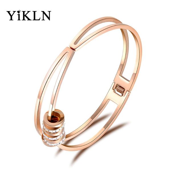 

yikln trendy rose gold stainless steel movable circles cz crystal cuff bangles bracelets lovers jewelry chirstmas gift yb18065, Black