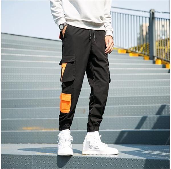 

mens designer spring pocket beam leg males street style oversize drawstring pant teenagers patckwork plus size pants, Black