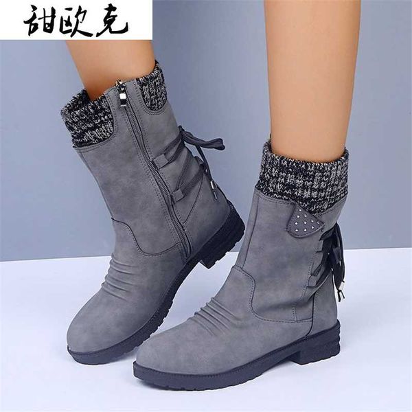 

2020 winter women mid-calf boots fashion suede snow boots retro zipper warm for women shoes low-heeled botas mujer, Black