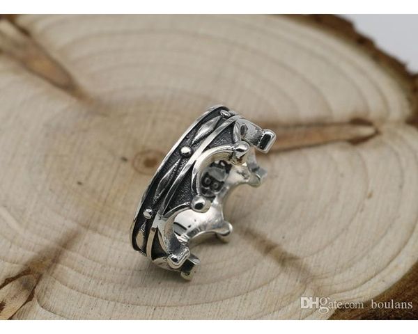 

925 sterling silver ring trend personality jewelry punk style hip-hop hip hop simple couple crown shape 2018 new hot, Slivery;golden