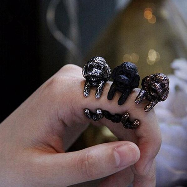 

antique silver color vintage animal wrap ring handmade black/bronze poodle dog rings for women men party jewelry gifts, Golden;silver