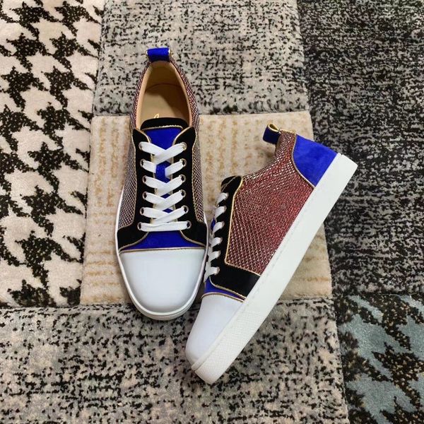 

original box] 2020 luxury designer pathwork mesh & leather red bottom sneakers women,men casual shoes party wedding, Black