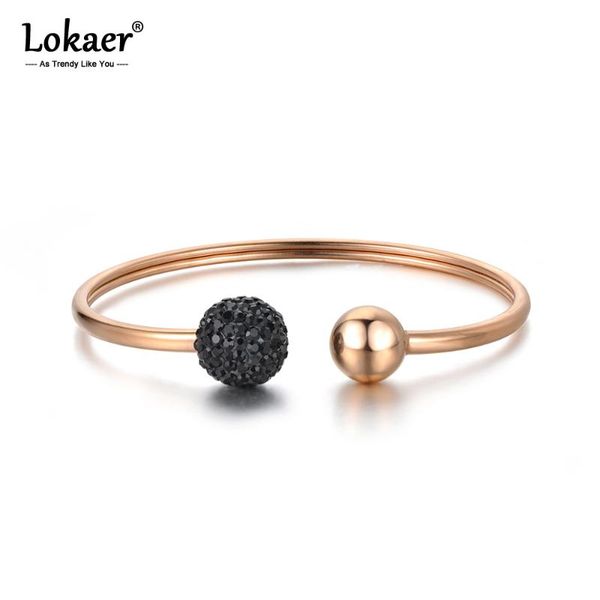 

lokaer titanium steel clay rhinestone open cuff bracelets bangles luxury rose gold color wedding bangle jewelry for women b18036, Black