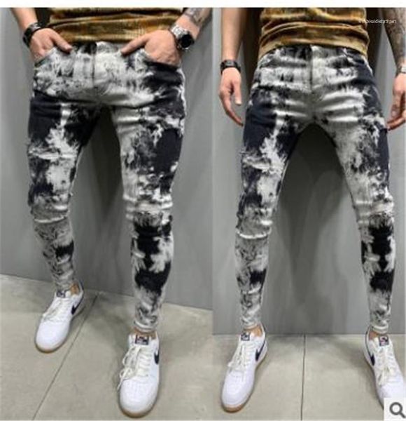 

high waist contrast color male pencil pants fashion mens clothes spring autumn mens jeans hole skinny, Blue