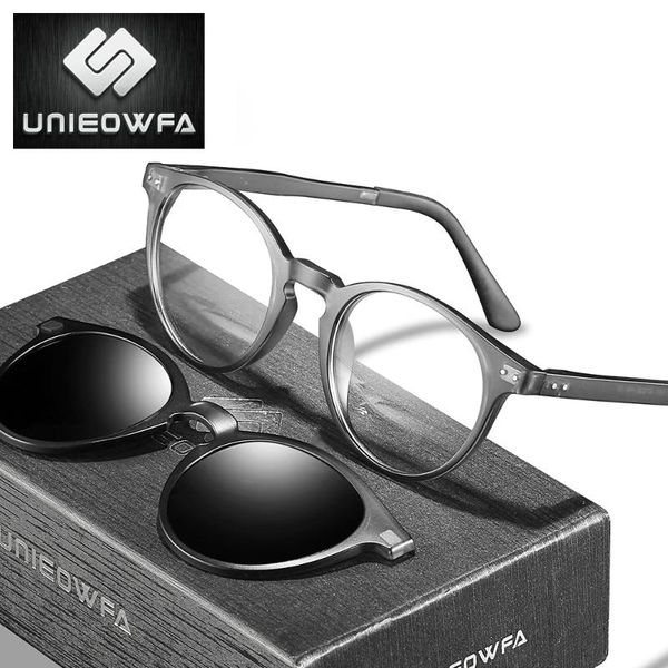 

fashion sunglasses frames round retro optical glasses frame men myopia prescription eyeglasses women vintage polarized magnet clip on, Black