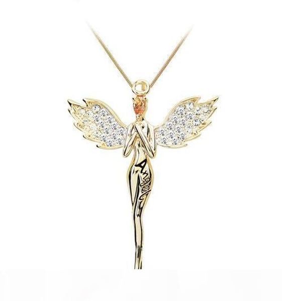 

swarovski crystal zircon 18k gold-plated shi angel necklace, female girl pendant necklace, party wedding high-end jewelry gifts, Silver