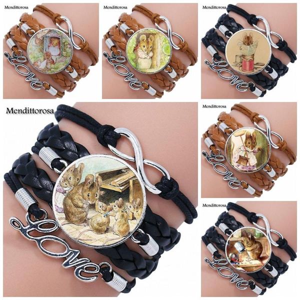 

ej glaze for women kids fashion glass cabochon multilayer black/brown leather bracelet bangle mouse mom beatrix, Golden;silver