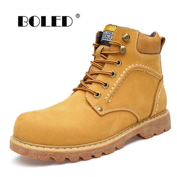 

plus size men boots natural leather winter boots waterproof men winter shoes platform working snow shoes, Black