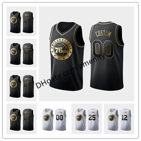 

76ers philadelphia 33 harris 21 embiid 22 thybulle 25 simmons basketball jerseys tobias joel ben golden midas smhwc limited jersey, Black