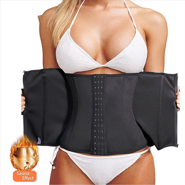 

waist trainer corset women nylon zipper hook body shaper waist cincher tummy control slimming shapewear neoprene thermal sauna sweat, Black;white