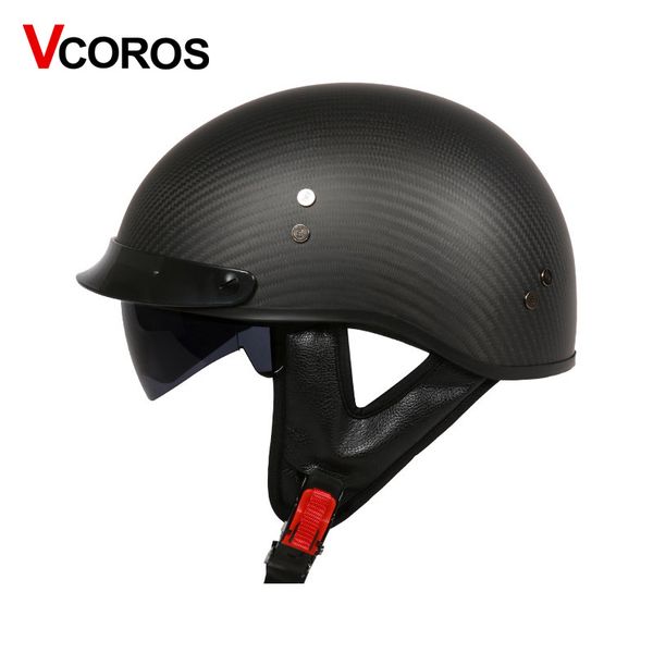 

carbon fibe half face motorcycle helmet with inner sunlens vintage motorbike helmet open face locomotive moto dot