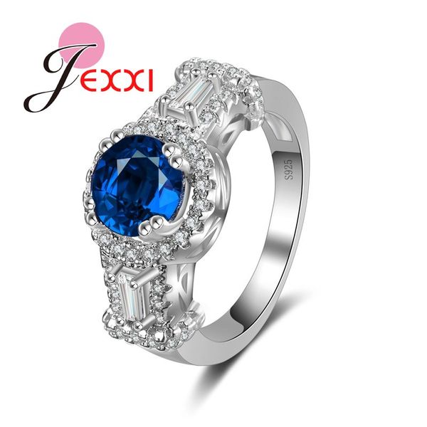 

wholesale new fashion women shiny cubic zirconia rings femme blue crystal 925 sterling silver ring, Golden;silver