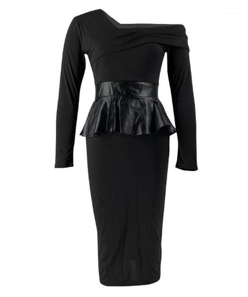 

designer dresses fashion ruffle panelled natural color dress casual one shoulder long sleeve dresses women clothes womens, Black;gray