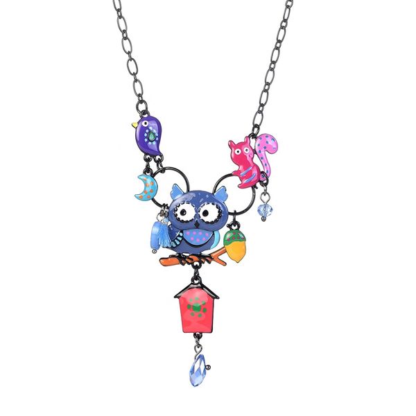 

women necklace jewelry cute enamel statement necklace fashion woman pendants black cartoon animal owl birds chain necklace women choker, Silver