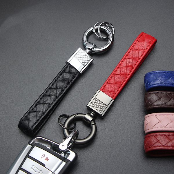 

new high-grade braided leather rope key ring chain holder car metal keychain keyring men women creative gift bag pendant, Silver