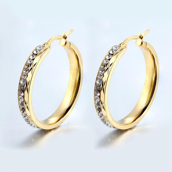 

hoop & huggie stainless steel earrings rhinestone circle gold cross grain for women fashion jewelry gift lovers, Golden;silver
