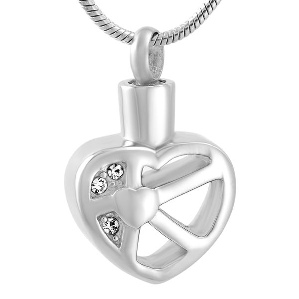 

ijd9570 stainless steel cremation inlay crystal hollow heart shape for ashes urn souvenir for men and women jewelry, Silver