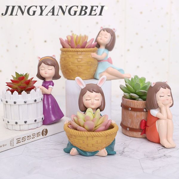 

2020 new fairy flower pot cartoon girl plants resin vase succulent planter pot mini bonsai cactus home wedding decoration craft