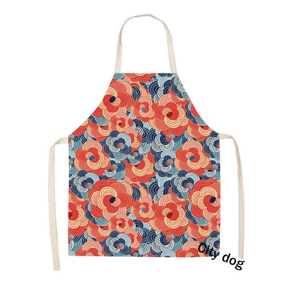 

1pcs kitchen cooking apron geometric oil painting flowers home sleeveless cotton linen aprons for men women baking accessories