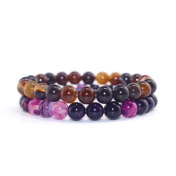

natural stone colorful men and women bracelets 8mm simple round charms purple agates couples for women beads for jewelry making, Black