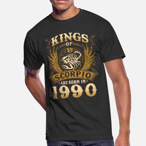 

kings of scorpio are born in 1990 crewneck t shirt men designs cotton crew neck novelty gift new style spring autumn slim shirt, White;black