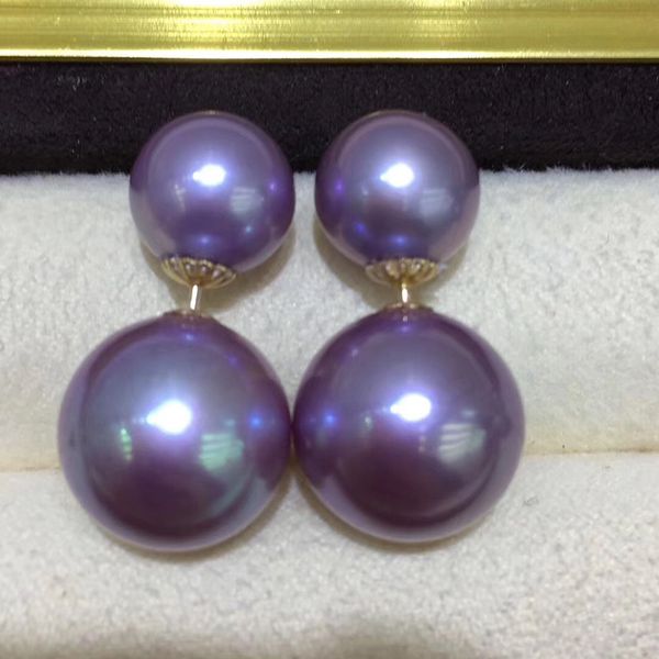 

sinya 13-14mm big purple pearls stud earring dauble pearls design stud earring 18k gold material fashion design 2020 new hot, Golden;silver