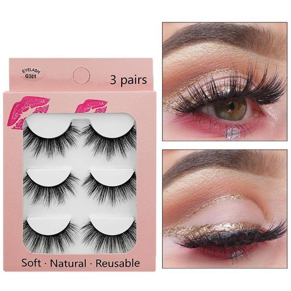 

false eyelashes 3 pairs 3d faux mink natural curly dramatic fake lashes makeup extension maquiagem 10 style