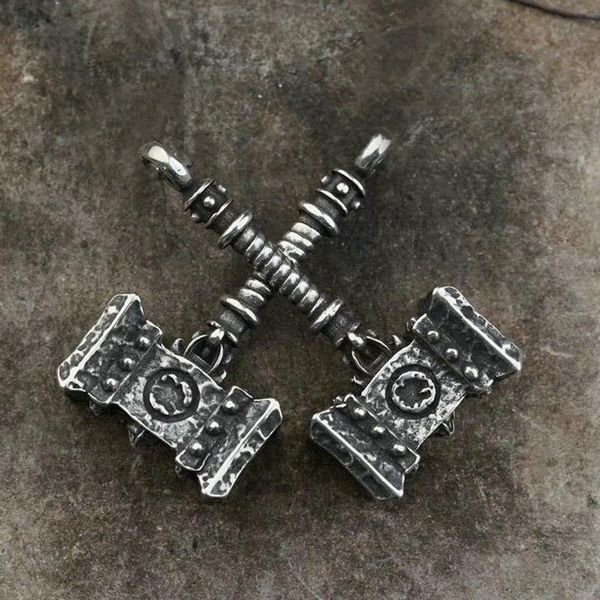 

viking mjolnir thor's hammer runes 316l stainless steel silver color pendant necklace vintage nordic amulet jewelry