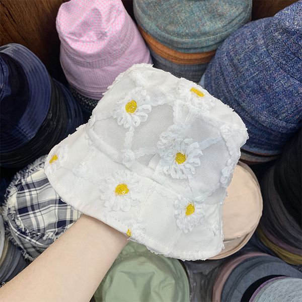 

202006-yx h-xiaohei japan style sequins daisy flower lady bucket cap women leisure fishermen hat, Blue;gray