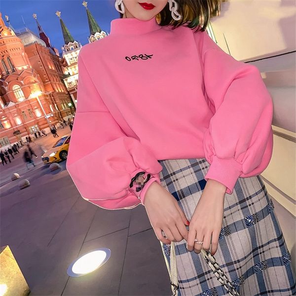 

хань юлин свитер «s осень и зима 2019 новый корейский стиль письма вышивка флис трикотажные рубашки с длинным рукавом han yulinwomen свободн, Black