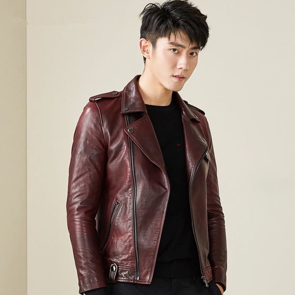 

men's leather jacket 2020 autumn winter jacket men genuine sheepskin coat mens streetwear jackets mg-1823015 my1468, Black