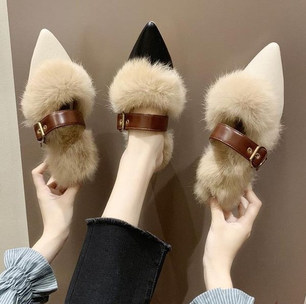 

platform fur slides furry slippers women sliders shoe women summer slipper slide womens shoes 2020 fluffy sliders sandalias, Black