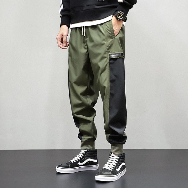 

fashion streetwear men jeans loose fit spliced designer cargo pants hombre slack bottom hip hop joggers pants men, Blue