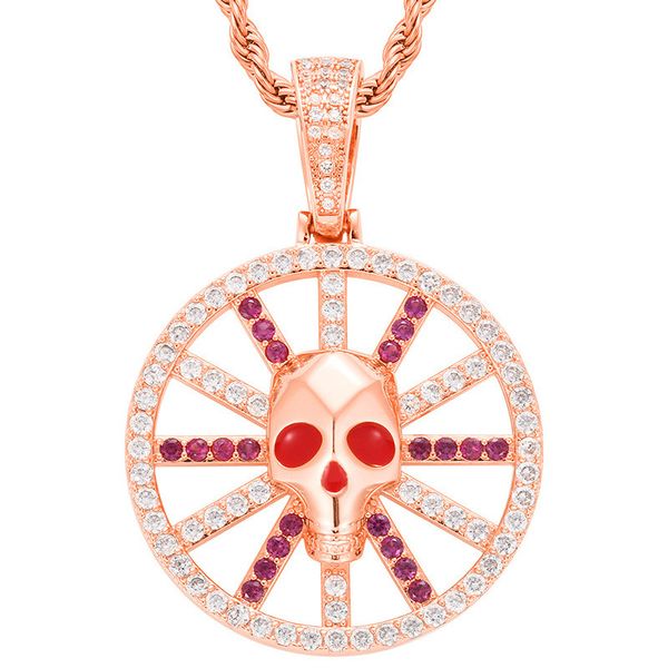 

iced out skull rudder pendant pave cubic zircon necklace fashion bling hip hop party jewelry for men women gift, Silver