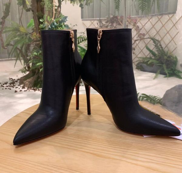 

with box] new size 35-41 women's high heels black leather with zip luxury red bottom ankle boots, ladies new fashion winter platform s