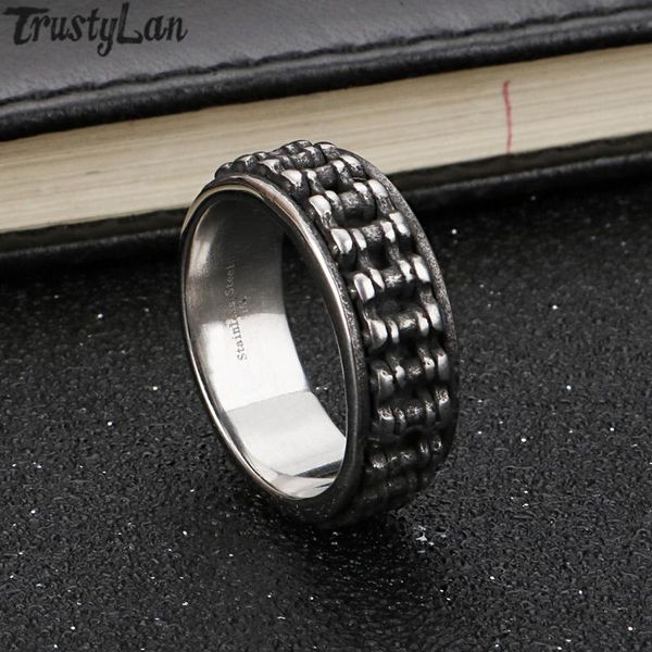 

8mm wide vintage silver color stainless steel band bicycle biker chain links ring for men size 13 motorcycle jewelry accessories, Golden;silver