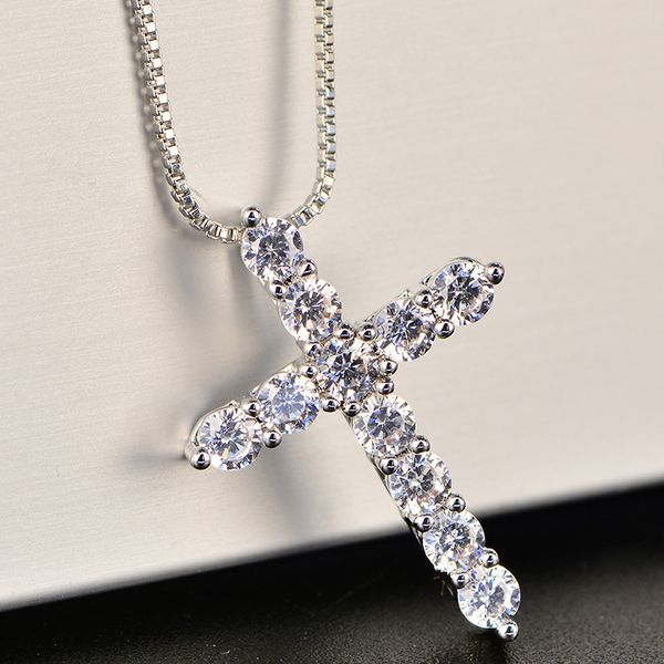 

cross pendant for men women silver color shiny rhinestone decorated elegant statement neck jewelry wholesale dropshipping