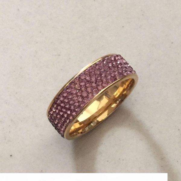 

women purple crystal 316l stainless steel 18k gold colorful wedding ring diamond engagement ring for women girls lovers wholesale, Slivery;golden