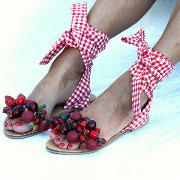 

2020 new women ankle strap sandals ladies lace up string handmade flat bead beach shoes female fashion footwear plus size 35-43, Black