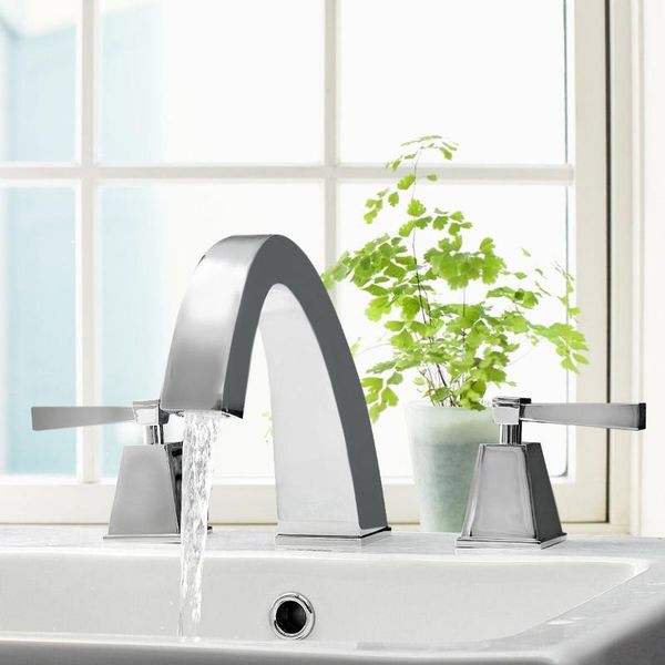 

chrome double handle two holes bathroom faucet modern vessel sink mixer tap and cold decked mounted 3pcs separating