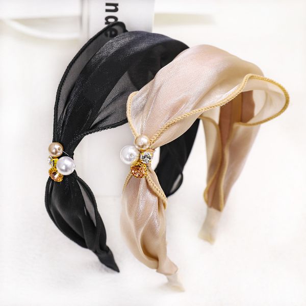 

hair accessories haimeikang spring summer bezel hairband satin bright silk fabric pearl hoop headband fashion side knot