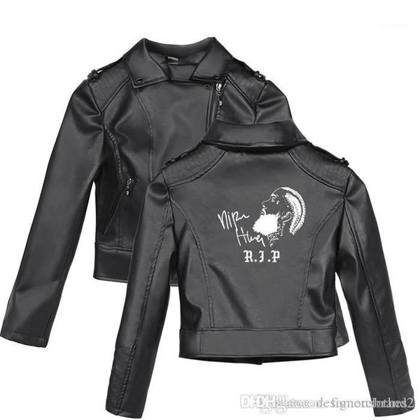 

print with zipper leather jacket plus size long sleeve female coat teenager style nipsey hussle pattern, Black