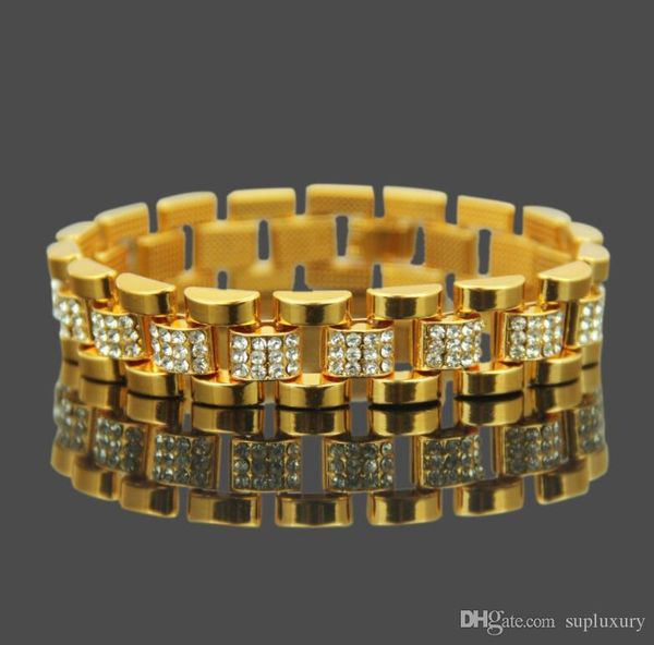 

fashion jewelry mens designer bracelet 21.5cm gold with diamon bracelet hip-hop cool style european and american silver bracelets, Black