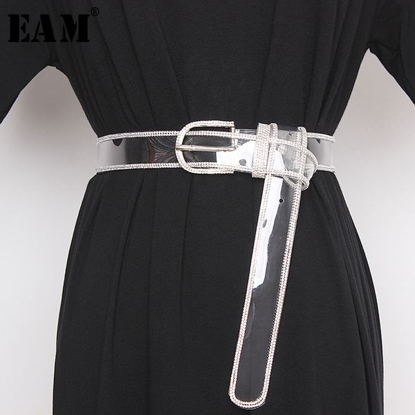 

eam] pvc rhinestone shining split joint long wide belt personality women new fashion tide all-match spring 2020 1t403, Black;brown
